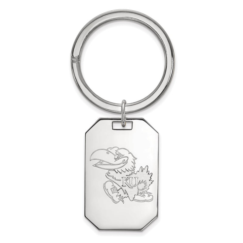 Sterling Silver Rhod-Pltd Logoart University of Kansas Key Ring