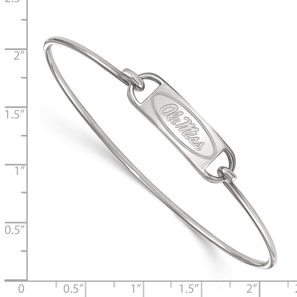 Sterling Silver Rhodium Plated Logoart University Of Mississippi Ole Miss Small Center 7 Inch Wire Bangle