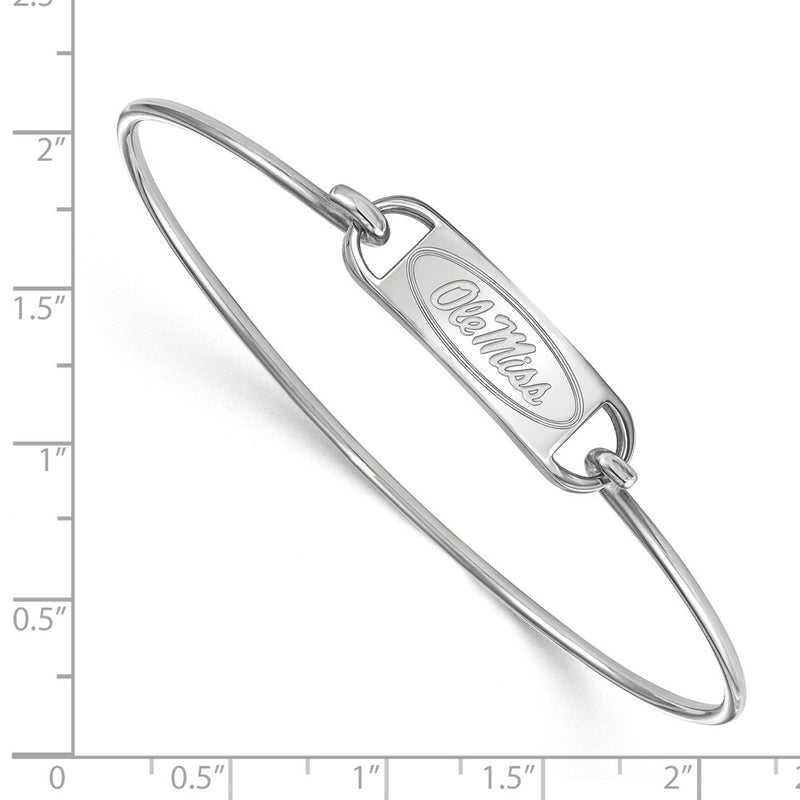 Sterling Silver Rhodium Plated Logoart University Of Mississippi Ole Miss Small Center 7 Inch Wire Bangle