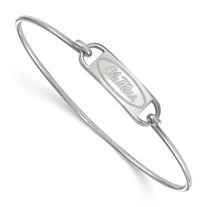 Sterling Silver Rhodium Plated Logoart University Of Mississippi Ole Miss Small Center 7 Inch Wire Bangle