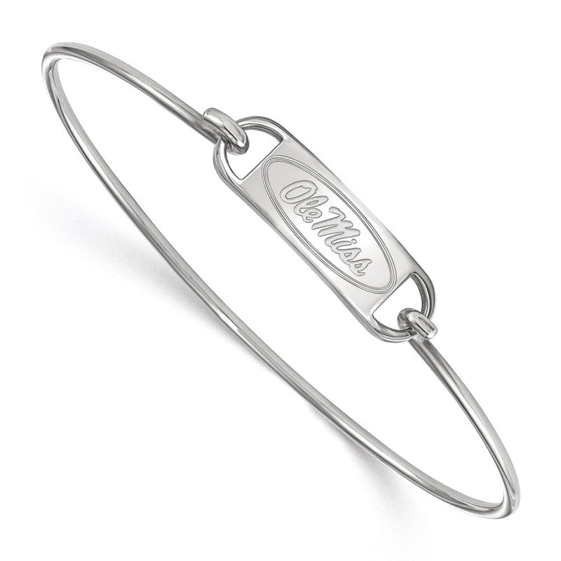 Sterling Silver Rhodium Plated Logoart University Of Mississippi Ole Miss Small Center 7 Inch Wire Bangle
