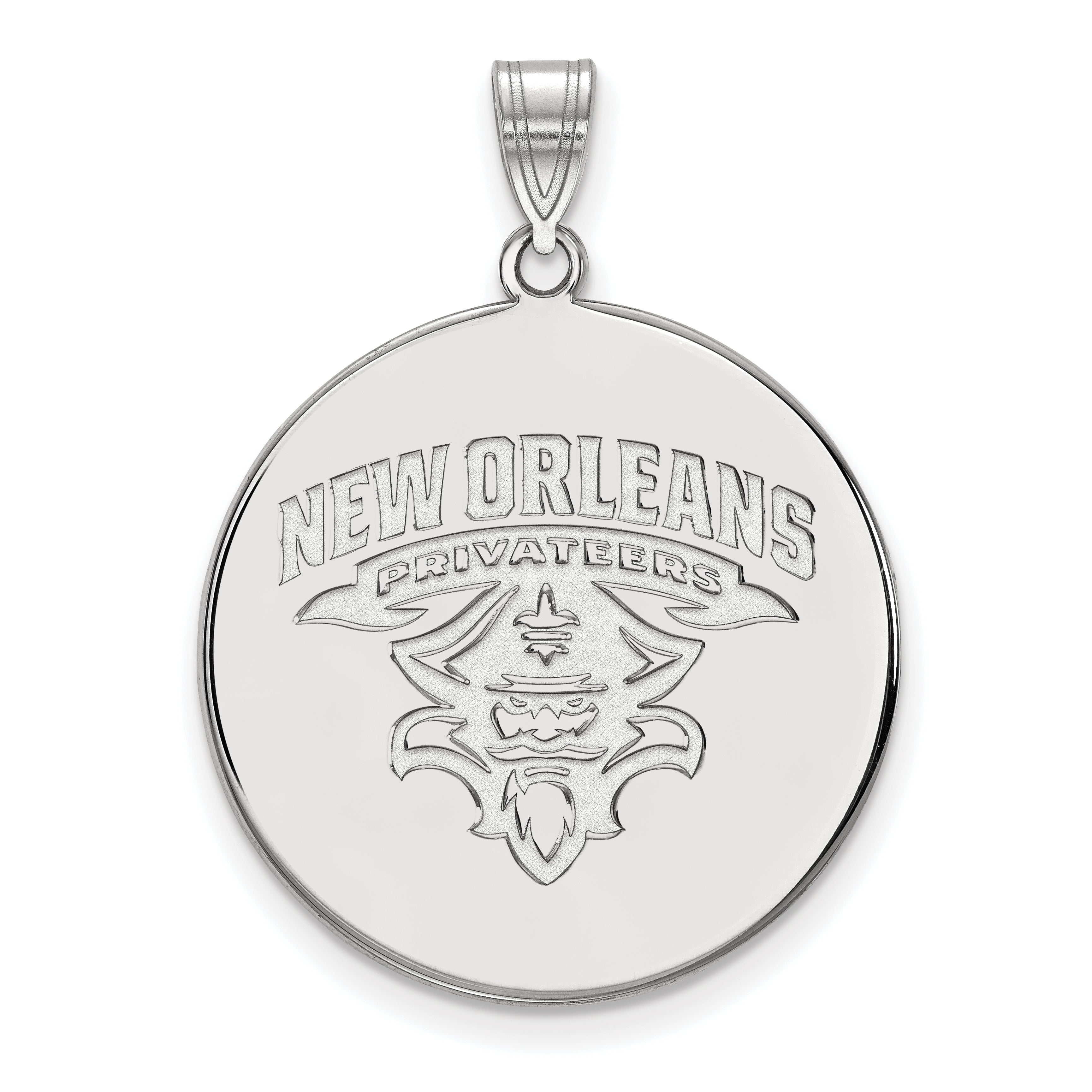 10K White Gold Logoart University Of New Orleans Privateers Extra Large Disc Pendant