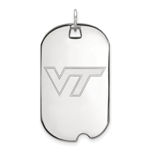 10K White Gold Logoart Virginia Tech V T Large Dog Tag Pendant