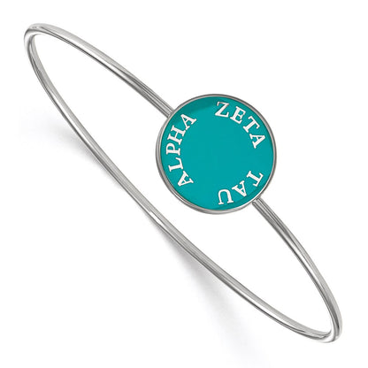 Sterling Silver Rh Plated Logoart Zeta Tau Alpha Enameled Slip On Bangle Bracelet