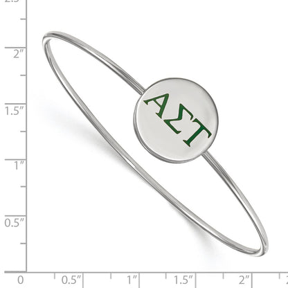 Sterling Silver Rh Plated Logoart Alpha Sigma Tau Enameled Slip On Bangle Bracelet