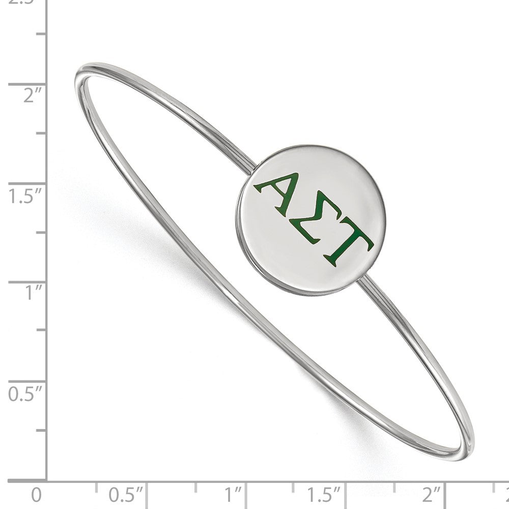 Sterling Silver Rh Plated Logoart Alpha Sigma Tau Enameled Slip On Bangle Bracelet