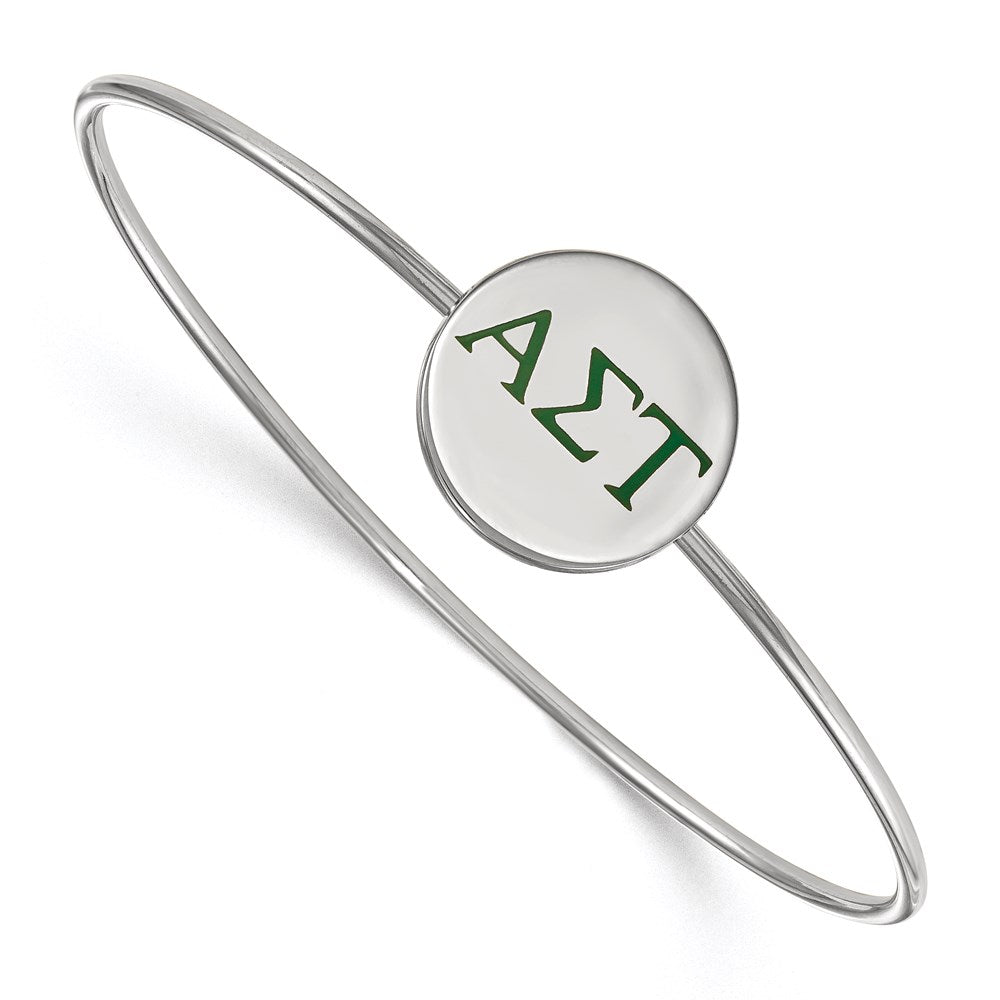 Sterling Silver Rh Plated Logoart Alpha Sigma Tau Enameled Slip On Bangle Bracelet