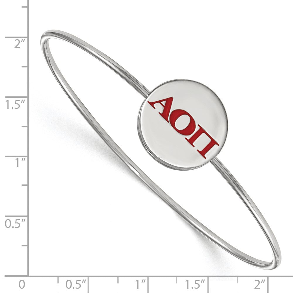 Sterling S. Rhodium Plated Logoart Alpha Omicron Pi Enameled Slip-On Bangle