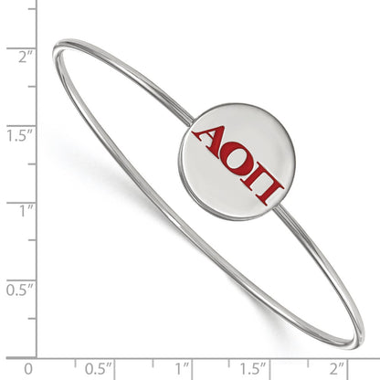 Sterling S. Rhodium Plated Logoart Alpha Omicron Pi Enameled Slip-On Bangle