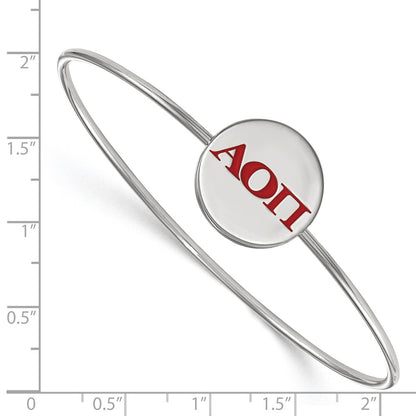 Sterling S. Rhodium Plated Logoart Alpha Omicron Pi Enameled Slip-On Bangle