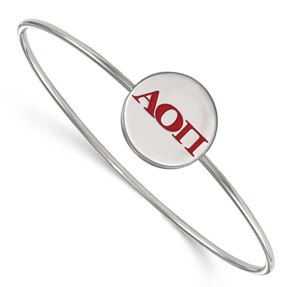 Sterling S. Rhodium Plated Logoart Alpha Omicron Pi Enameled Slip-On Bangle