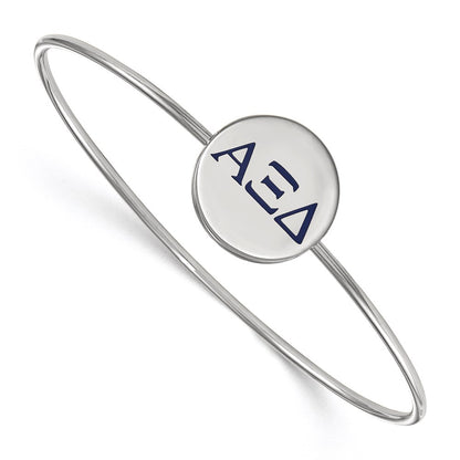 Sterling Silver Rh Plated Logoart Alpha Xi Delta Enameled Slip On Bangle Bracelet
