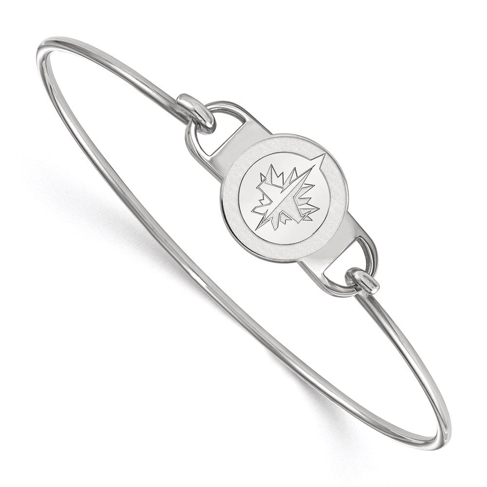 Sterling Silver Rhodium Plated Nhl Logoart Winnipeg Jets Small Center 7 Inch Wire Bangle