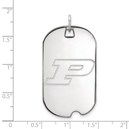 Sterling Silver Rhodium Plated Logoart Purdue University Letter P Large Dog Tag Pendant