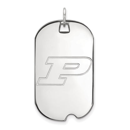 14K White Gold Logoart Purdue University Letter P Large Dog Tag Pendant