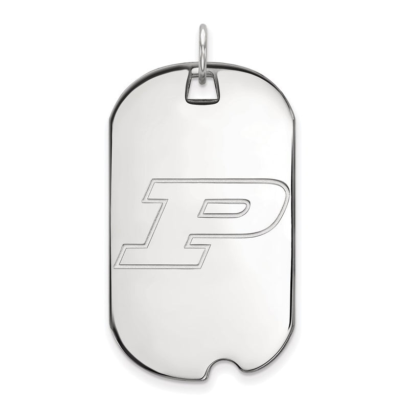 14K White Gold Logoart Purdue University Letter P Large Dog Tag Pendant