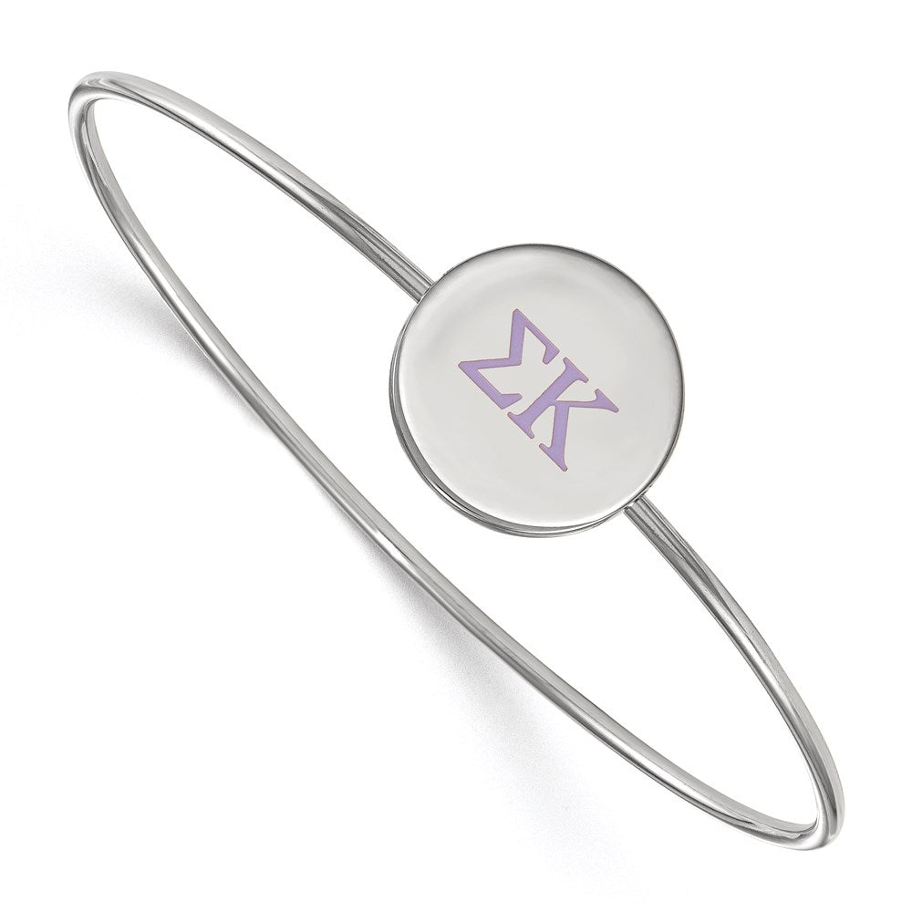 Sterling Silver Rh Plated Logoart Sigma Kappa Enameled Slip On Bangle Bracelet