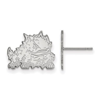 Sterling Silver Rhodium Plated Logoart Texas Christian University Horned Frog Small Post Earrings