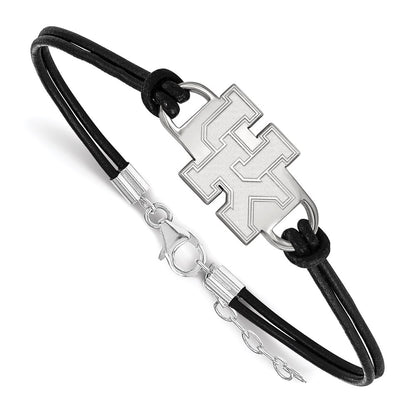 sterling-silver-rhodium-plated-logoart-university-of-kentucky-u-k-small-center-black-leather-7-inch-bracelet-with-extender-ss023uk-7