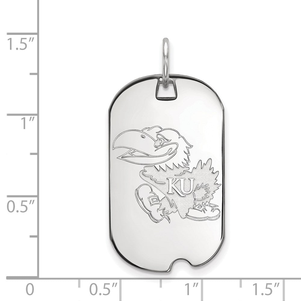 Sterling Silver Rhodium Plated Logoart University Of Kansas Jayhawk Small Dog Tag Pendant