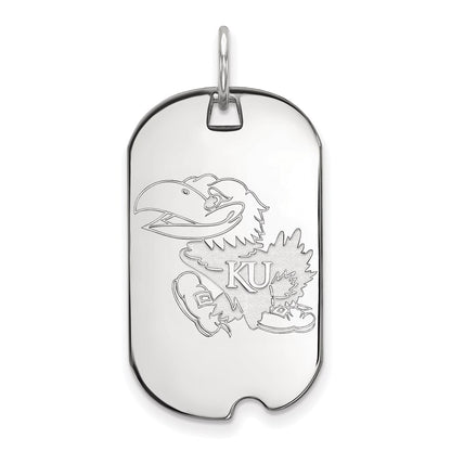Sterling Silver Rhodium Plated Logoart University Of Kansas Jayhawk Small Dog Tag Pendant