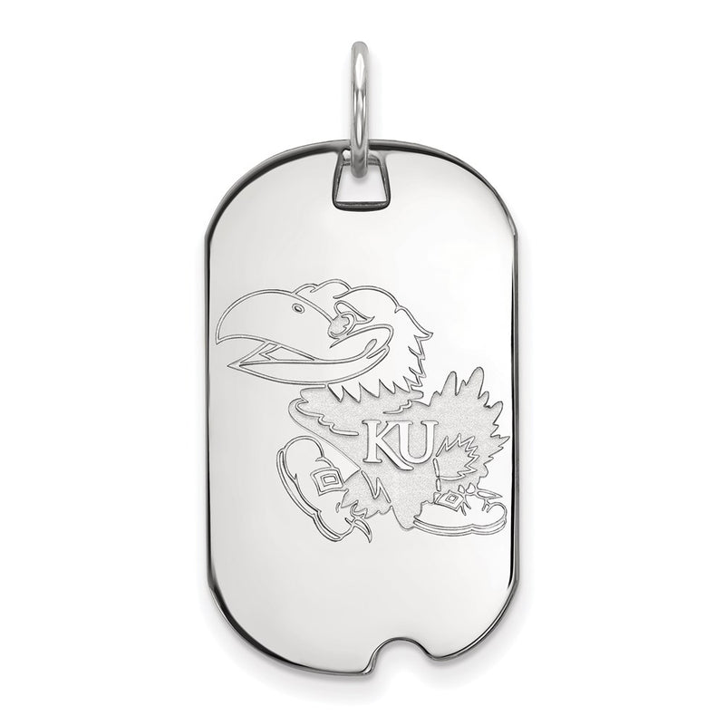 Sterling Silver Rhodium Plated Logoart University Of Kansas Jayhawk Small Dog Tag Pendant