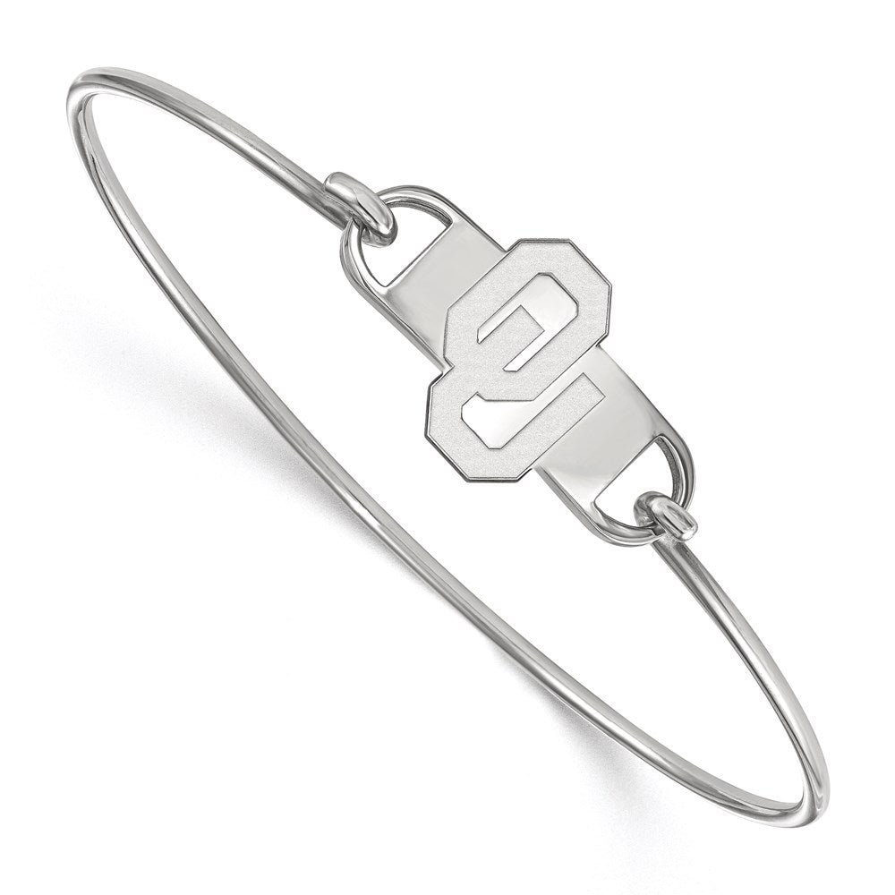 Sterling Silver Rhodium Plated Logoart University Of Oklahoma O U Small Center 7 Inch Wire Bangle