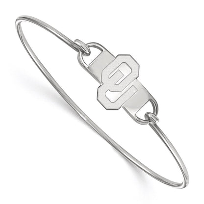 Sterling Silver Rhodium Plated Logoart University Of Oklahoma O U Small Center 7 Inch Wire Bangle