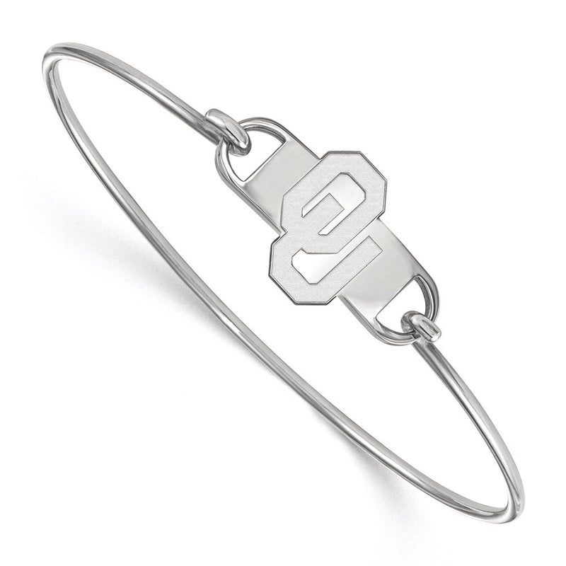 Sterling Silver Rhodium Plated Logoart University Of Oklahoma O U Small Center 7 Inch Wire Bangle