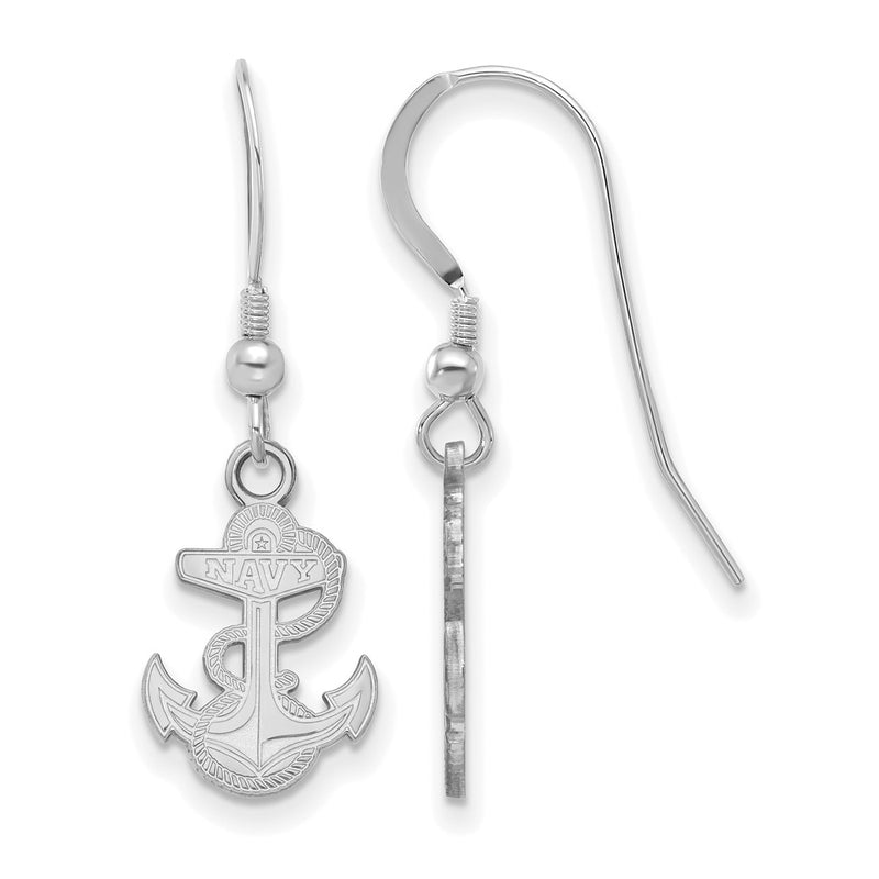 Sterling Silver Rhodium Plated Logoart Us Naval Academy Anchor Small Dangle Wire Earrings
