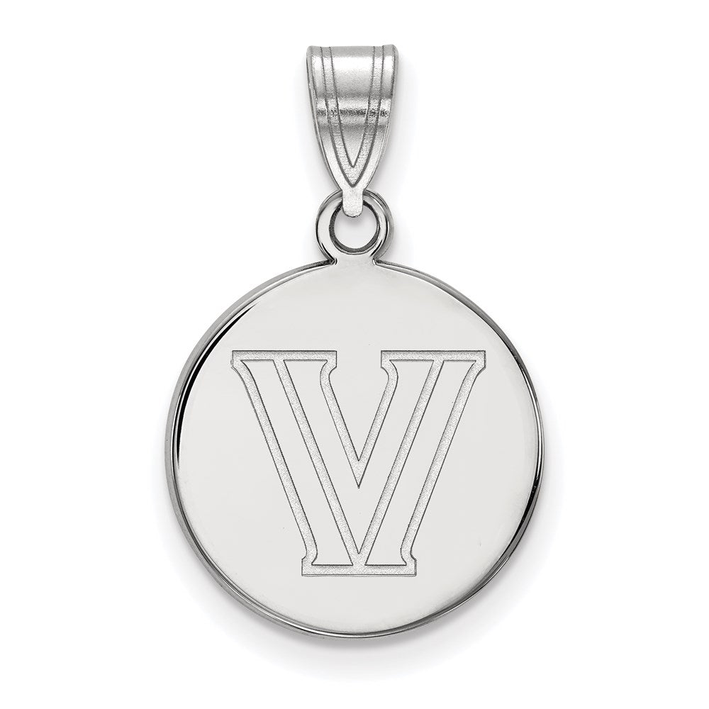 Sterling Silver Rhodium Plated Logoart Villanova University Letter V Medium Disc Pendant
