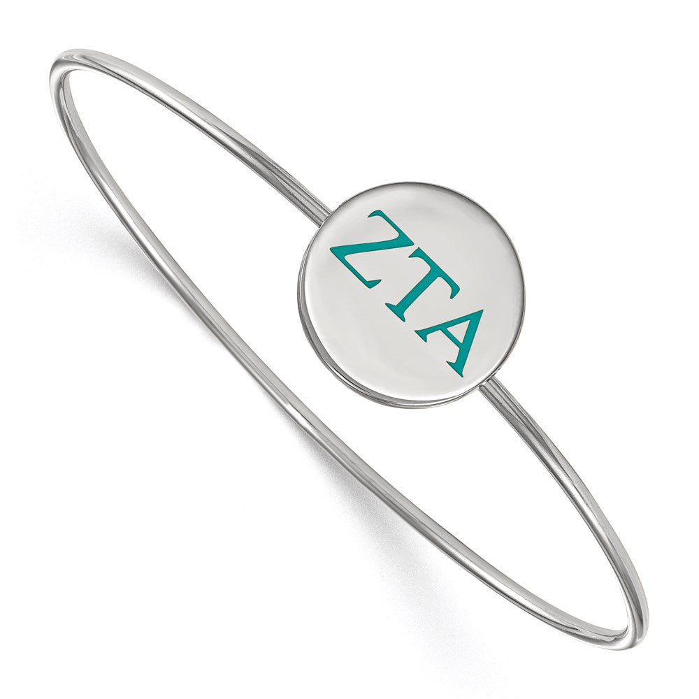 Sterling Silver Rh Plated Logoart Zeta Tau Alpha Enameled Slip On Bangle Bracelet