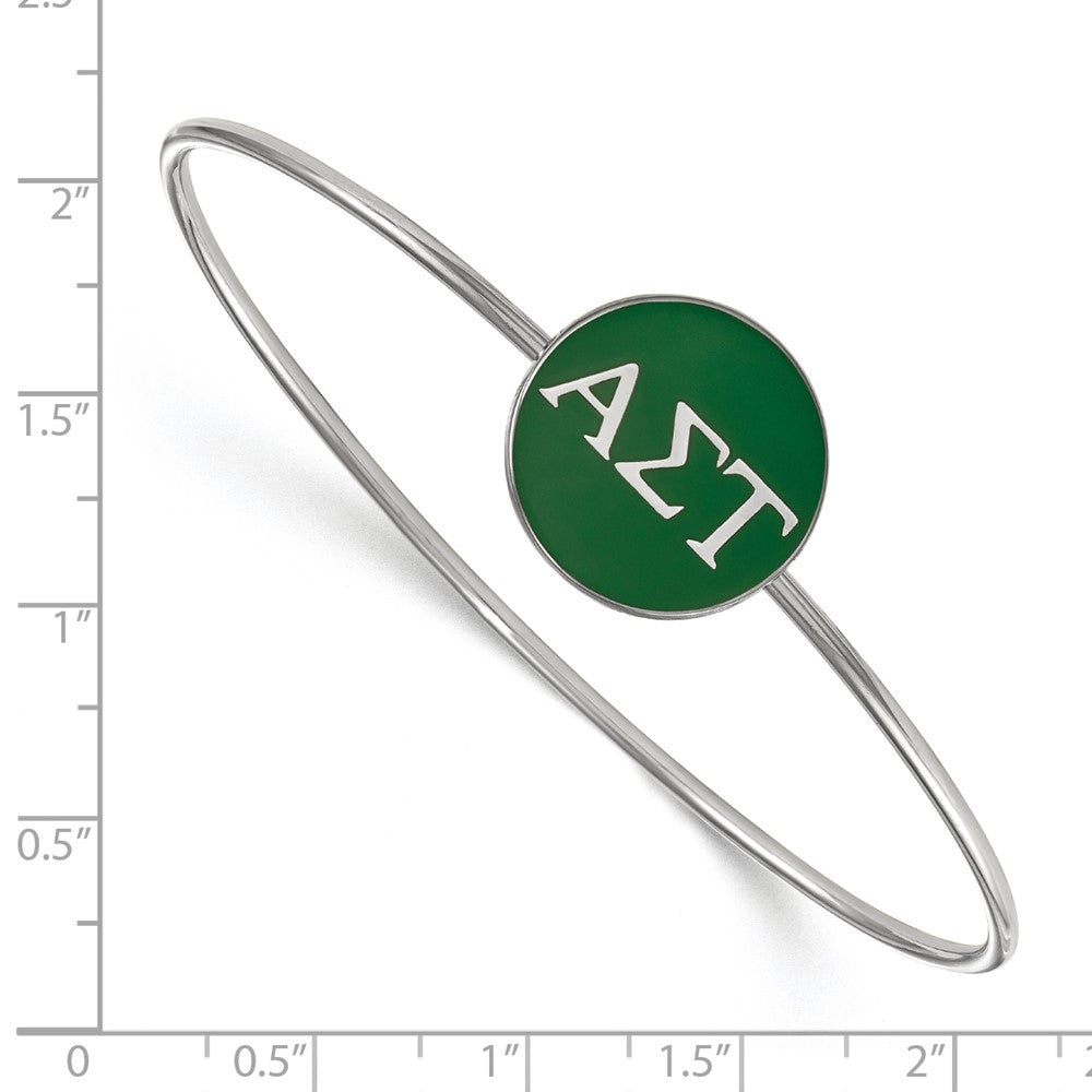 Sterling Silver Rh Plated Logoart Alpha Sigma Tau Enameled Slip On Bangle Bracelet