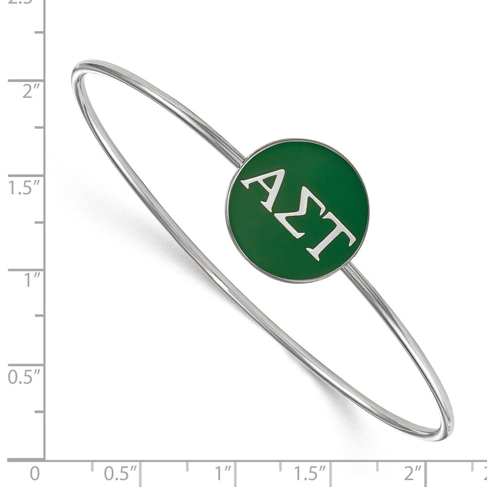 Sterling Silver Rh Plated Logoart Alpha Sigma Tau Enameled Slip On Bangle Bracelet