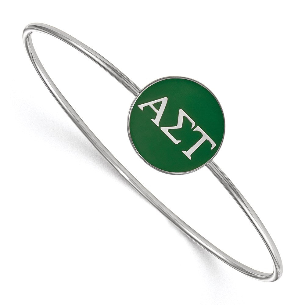 Sterling Silver Rh Plated Logoart Alpha Sigma Tau Enameled Slip On Bangle Bracelet