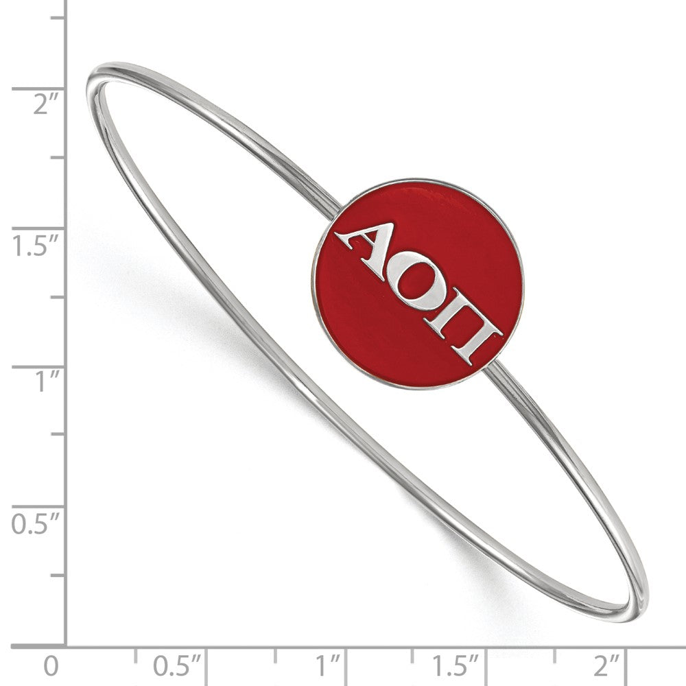 Sterling S. Rhodium Plated Logoart Alpha Omicron Pi Enameled Slip-On Bangle