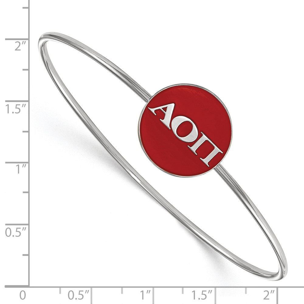 Sterling S. Rhodium Plated Logoart Alpha Omicron Pi Enameled Slip-On Bangle