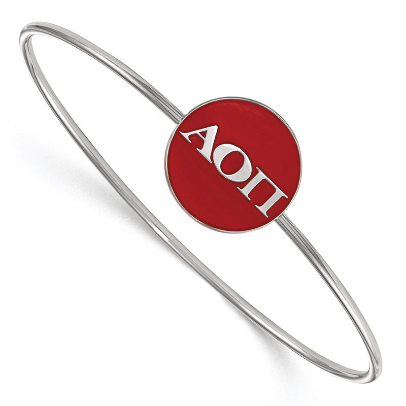 Sterling S. Rhodium Plated Logoart Alpha Omicron Pi Enameled Slip-On Bangle