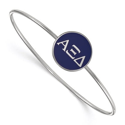 Sterling Silver Rh Plated Logoart Alpha Xi Delta Enameled Slip On Bangle Bracelet
