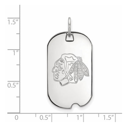 14K White Gold Nhl Logoart Chicago Blackhawks Small Dog Tag Pendant