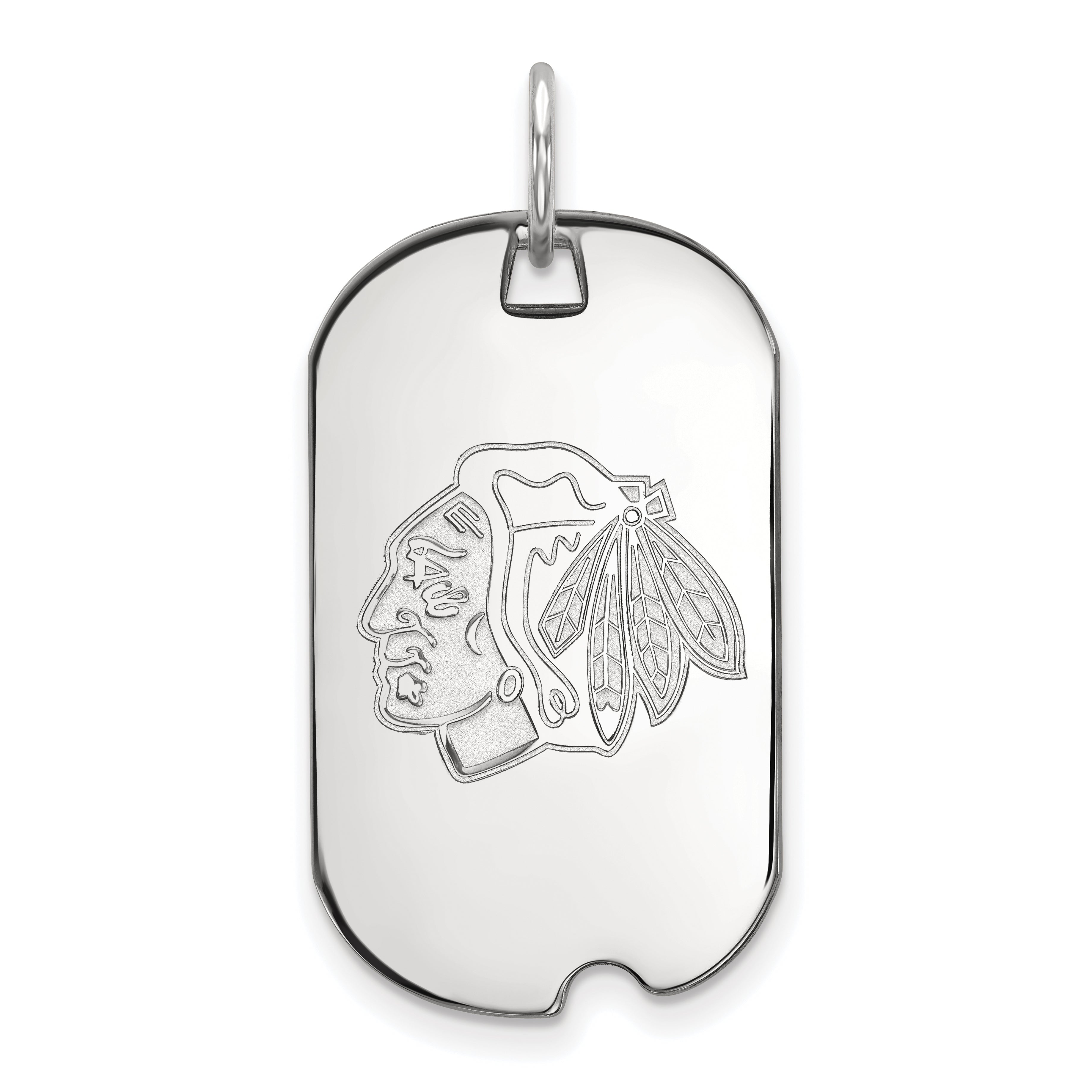 10K White Gold Nhl Logoart Chicago Blackhawks Small Dog Tag Pendant