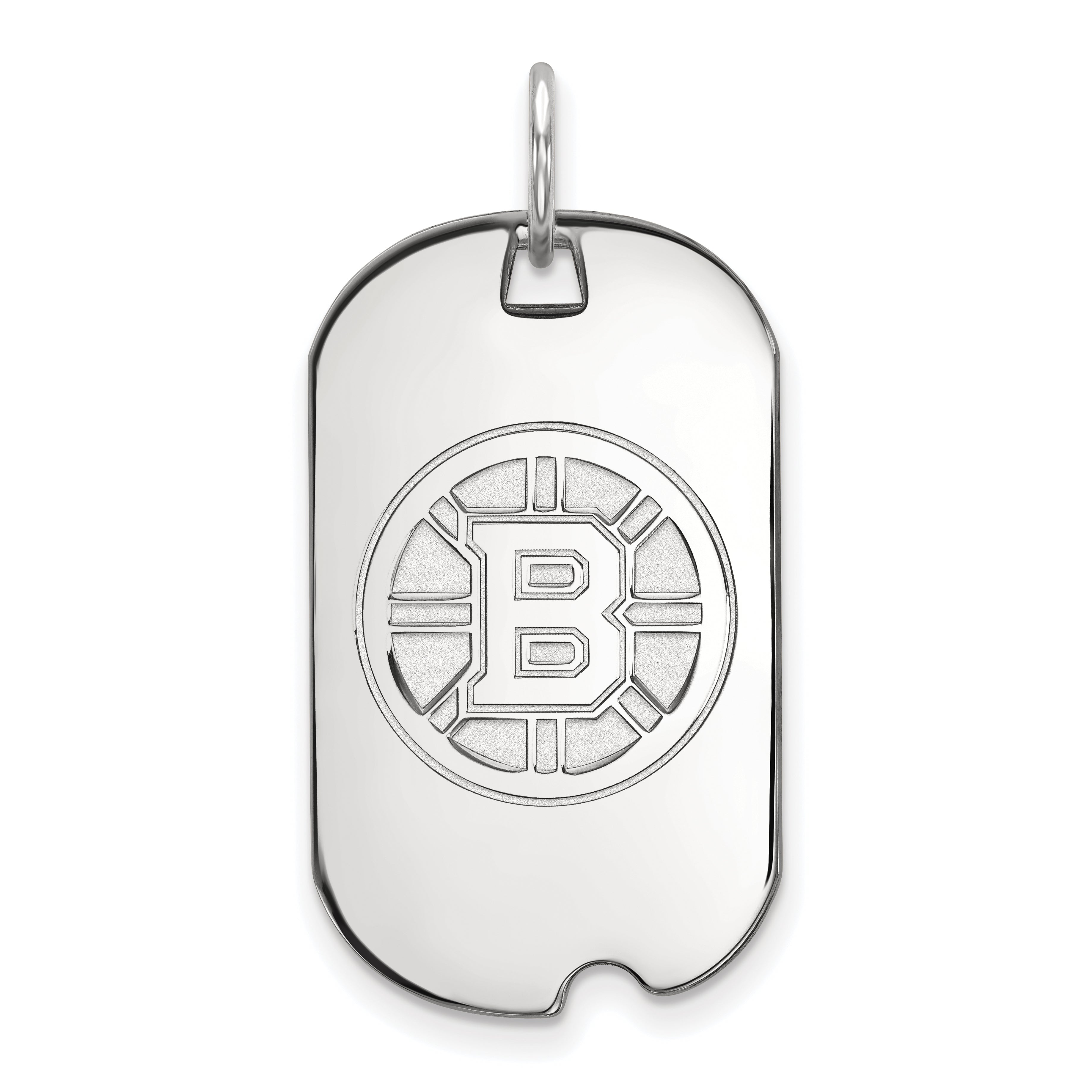 10K White Gold Nhl Logoart Boston Bruins Small Dog Tag Pendant