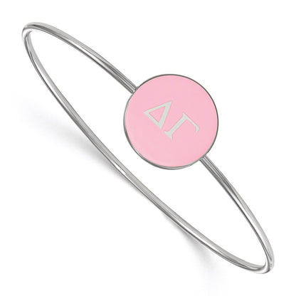 Sterling Silver Rh Plated Logoart Delta Gamma Enameled Slip On Bangle Bracelet
