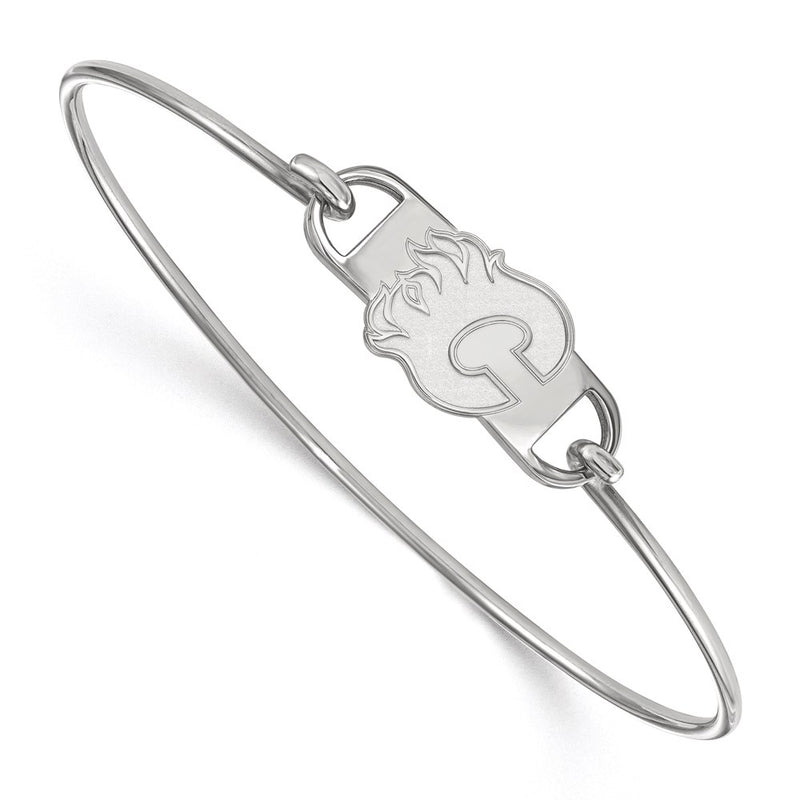 Sterling Silver Rhodium Plated Nhl Logoart Calgary Flames Letter C Small Center 7 Inch Wire Bangle