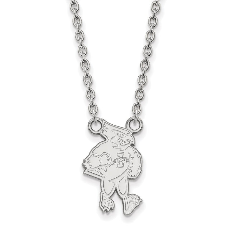 Sterling Silver Rhodium Plated Logoart Iowa State University Cardinal Large Pendant 18 Inch Necklace