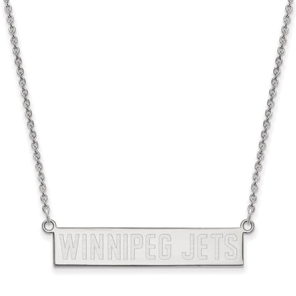 Sterling Silver Rhodium Plated Nhl Logoart Winnipeg Jets Small Bar 18 Inch Necklace