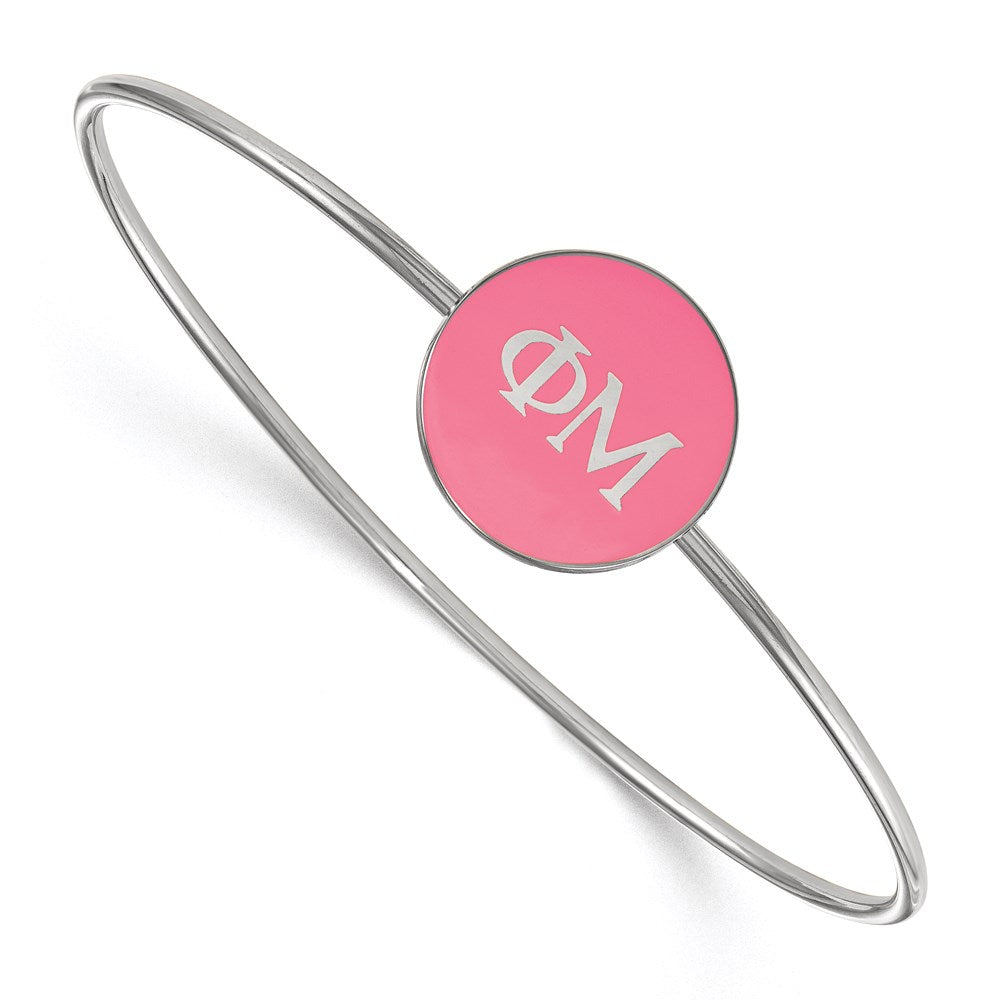 Sterling Silver Rh Plated Logoart Phi Mu Enameled Slip On Bangle