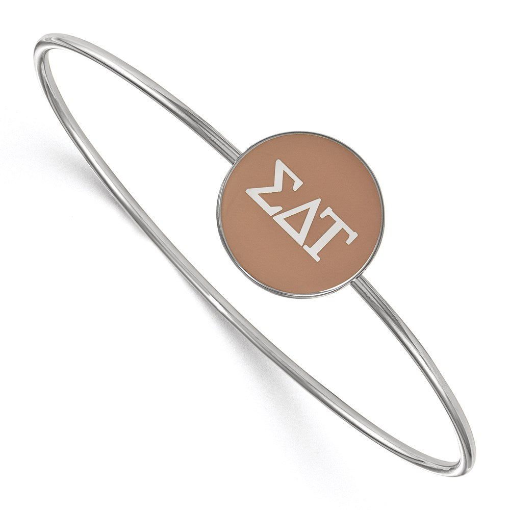 Sterling Silver Rh Plated Logoart Sigma Delta Tau Enameled Slip On Bangle Bracelet