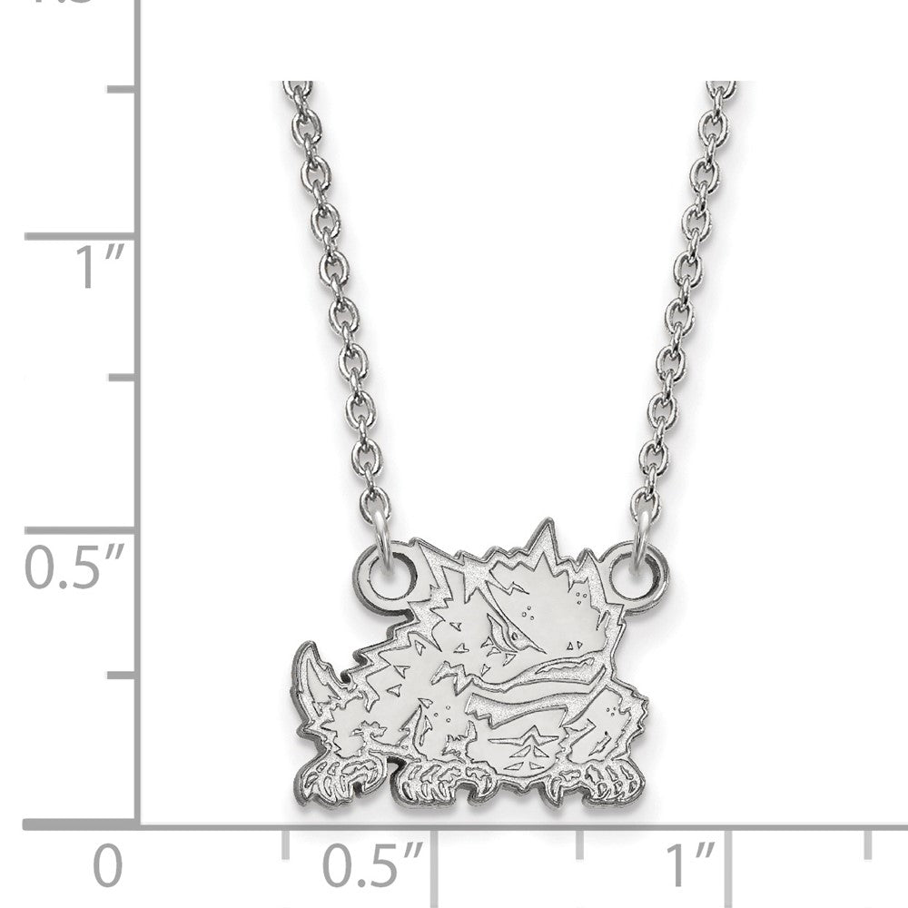 10K White Gold Logoart Texas Christian University Horned Frog Small Pendant 18 Inch Necklace