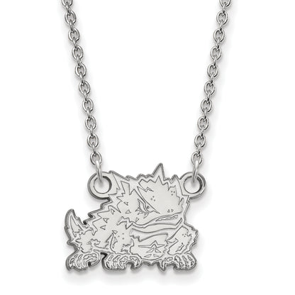 Sterling Silver Rhodium Plated Logoart Texas Christian University Horned Frog Small Pendant 18 Inch Necklace